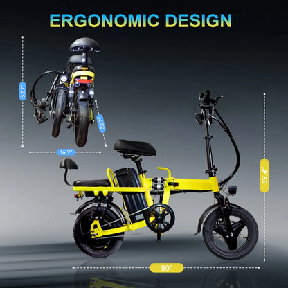14" Foldable E-Bike: 48V 750W Peak Power,48V 20Ah Removable Lithium-Battery, 15.5Mph, 50Mile Range, 243Lbs Capacity, Electric Bike for Commuting & Short Trips — product view 5