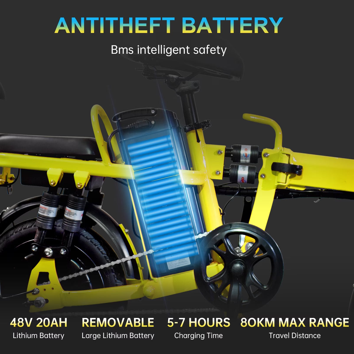 14" Foldable E-Bike: 48V 750W Peak Power,48V 20Ah Removable Lithium-Battery, 15.5Mph, 50Mile Range, 243Lbs Capacity, Electric Bike for Commuting & Short Trips — product view 9
