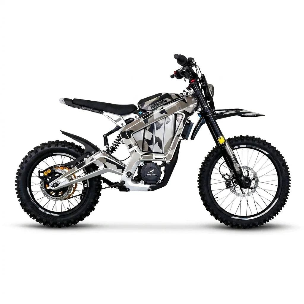 Electric Dirt Bike Built for Off-Road Adventures, Motocross Components, All-Terrain Performance, Premium Build — Studio Shot