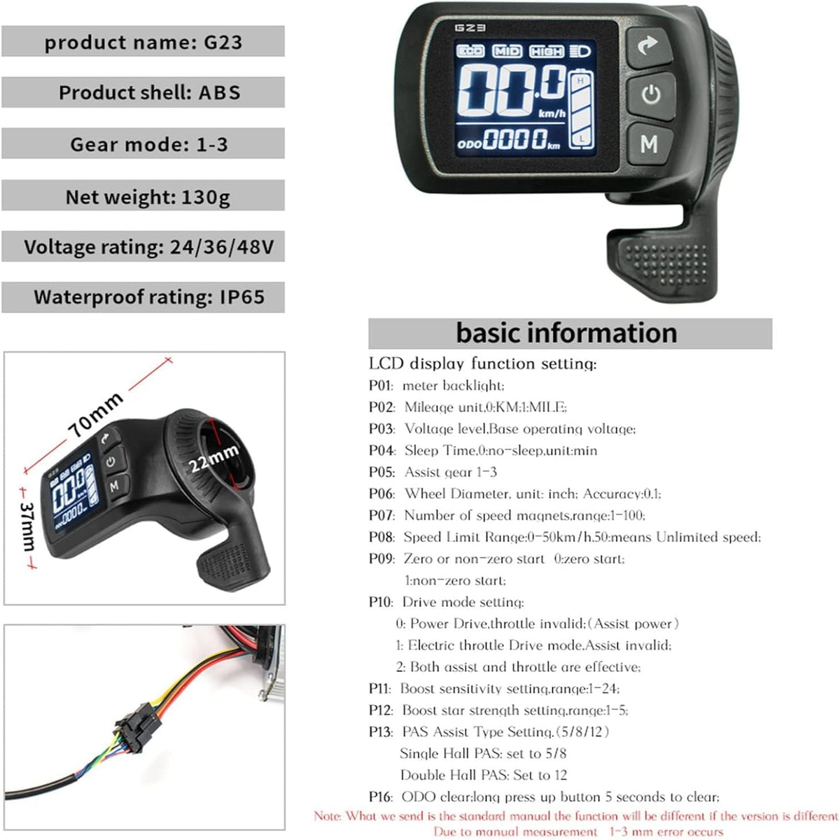 24V 36V 48V Ebike Controller Kit 500W Brushless Controller and LCD Display | 25A Brushless Motor Controller for Ebike, Electric Scooter Controller Replacement or Upgrade, Hall E Bike Speed Controller — product view 6
