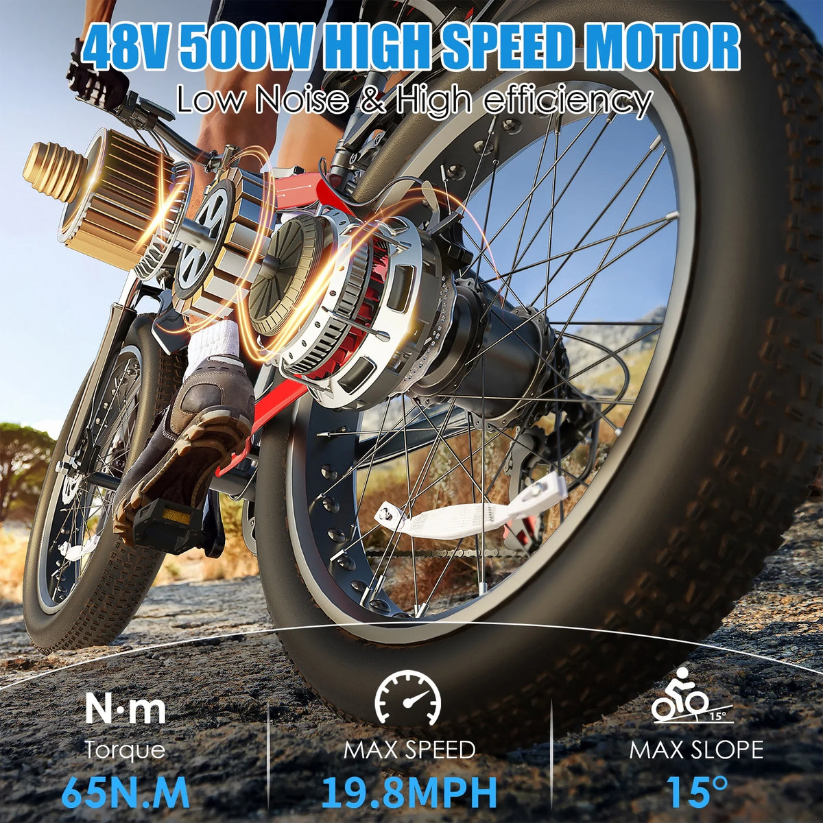 26"X4.0 Fat Tire Electric Bike, 624Wh Battery, 48V 500W Ebike Electric Mountain Bike, Cruise Control Mode, Adult E Bikes for Men, LCD Meter, 7-Speed Snow Bike Beach E-Bike for Adults UL2849 — product view 2