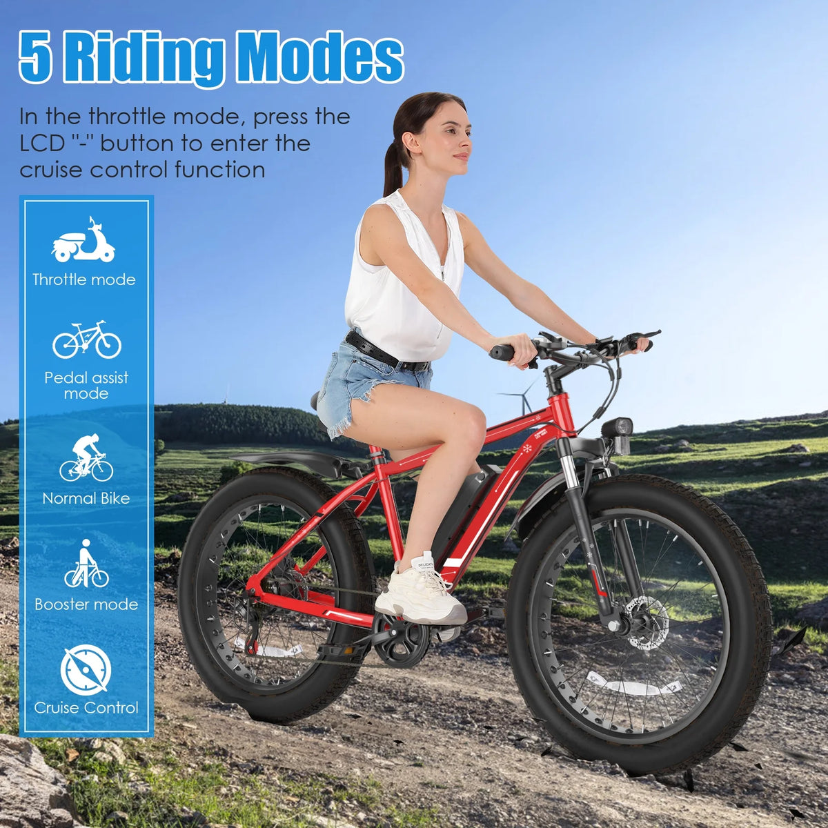 26"X4.0 Fat Tire Electric Bike, 624Wh Battery, 48V 500W Ebike Electric Mountain Bike, Cruise Control Mode, Adult E Bikes for Men, LCD Meter, 7-Speed Snow Bike Beach E-Bike for Adults UL2849 — product view 3