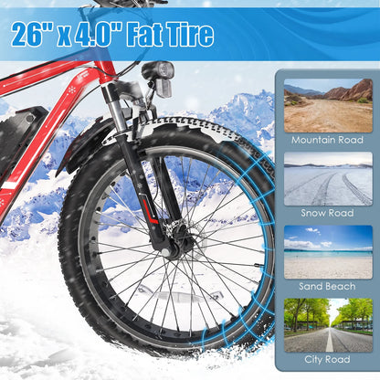 26"X4.0 Fat Tire Electric Bike, 624Wh Battery, 48V 500W Ebike Electric Mountain Bike, Cruise Control Mode, Adult E Bikes for Men, LCD Meter, 7-Speed Snow Bike Beach E-Bike for Adults UL2849 — product view 8