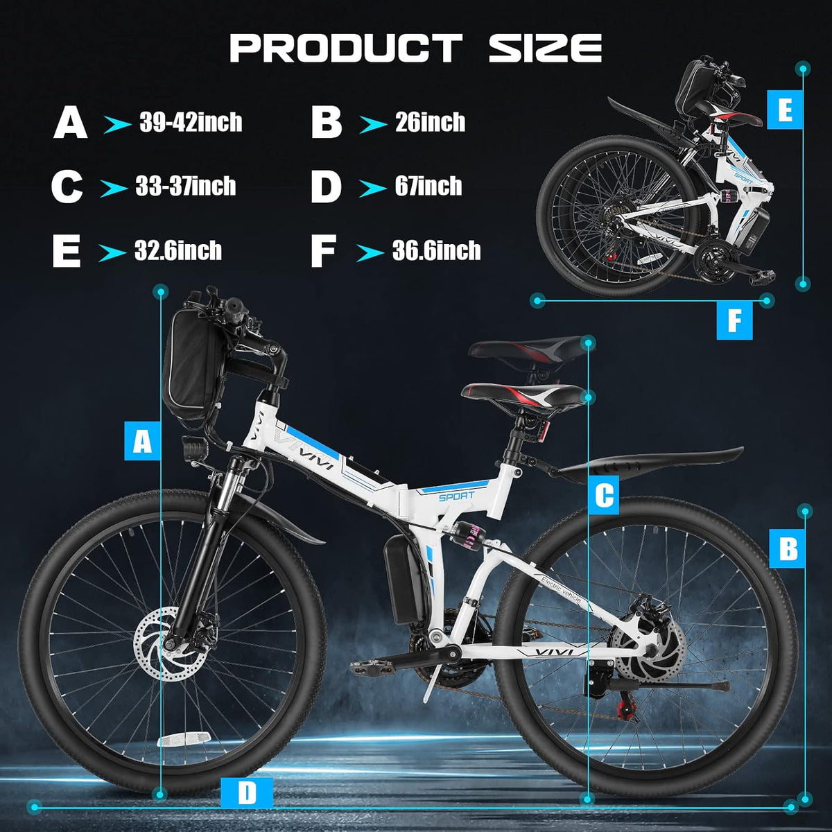 M026TGB Electric Bike 26" Electric Bike for Adults, 500W (Peak 1000W Motor Folding Electric Mountain Bike, 48V Removable Battery Ebike, 21 Speed Ebike, up to 50 Miles