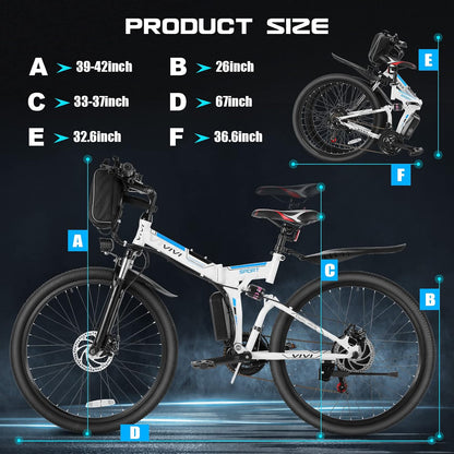 M026TGB Electric Bike 26" Electric Bike for Adults, 500W (Peak 1000W Motor Folding Electric Mountain Bike, 48V Removable Battery Ebike, 21 Speed Ebike, up to 50 Miles