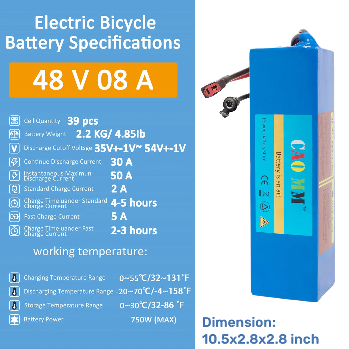 48V 8Ah Ebike Battery 48V Lithium Battery 30A BMS with Charger 48V Battery for 750W Electric Bike Motorcycle — product view 2