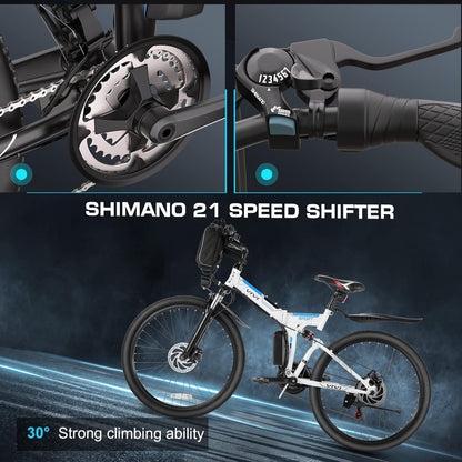 M026TGB Electric Bike 26" Electric Bike for Adults, 500W (Peak 1000W Motor Folding Electric Mountain Bike, 48V Removable Battery Ebike, 21 Speed Ebike, up to 50 Miles