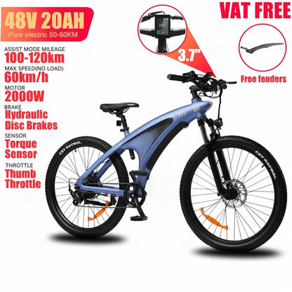 HUANCI Q5 Electric Bike for Adults 2000W Off-road Tire E Bike 48V 20Ah Battery 60KM/H Electric Bicycle for Commuting Long Range
