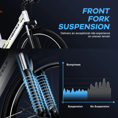 Cybervelo 26" Step-Thru Electric Bike for Adult,1000w Peak Motor 80Miles Range, 14ah Removable Battery City Commute Ebike EK2