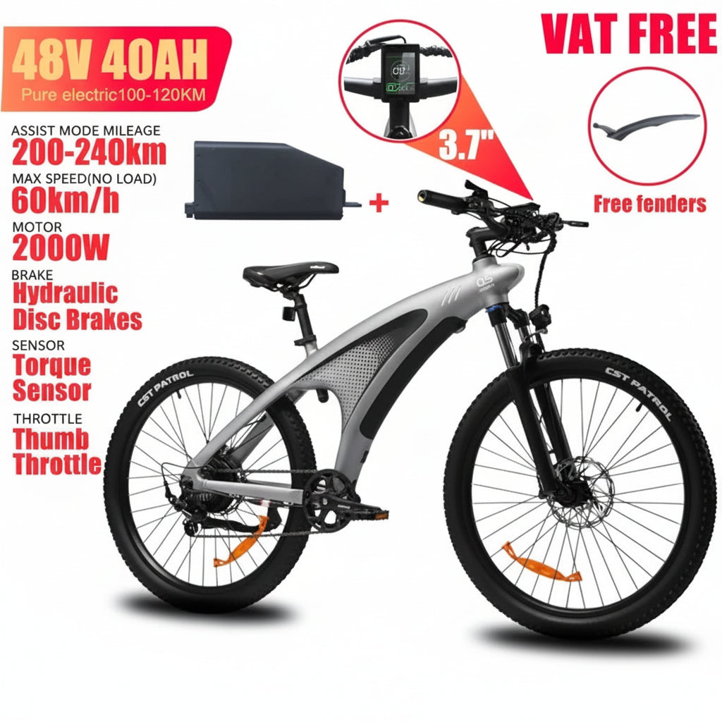 HUANCI Q5 Electric Bike for Adults 2000W Off-road Tire E Bike 48V 20Ah Battery 60KM/H Electric Bicycle for Commuting Long Range