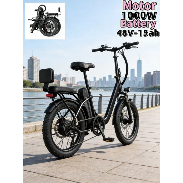 48V13AH detachable battery electric scooter, 20-inch foldable parent-child riding E-BIKE. , 1000W brushless motor electric bicyc