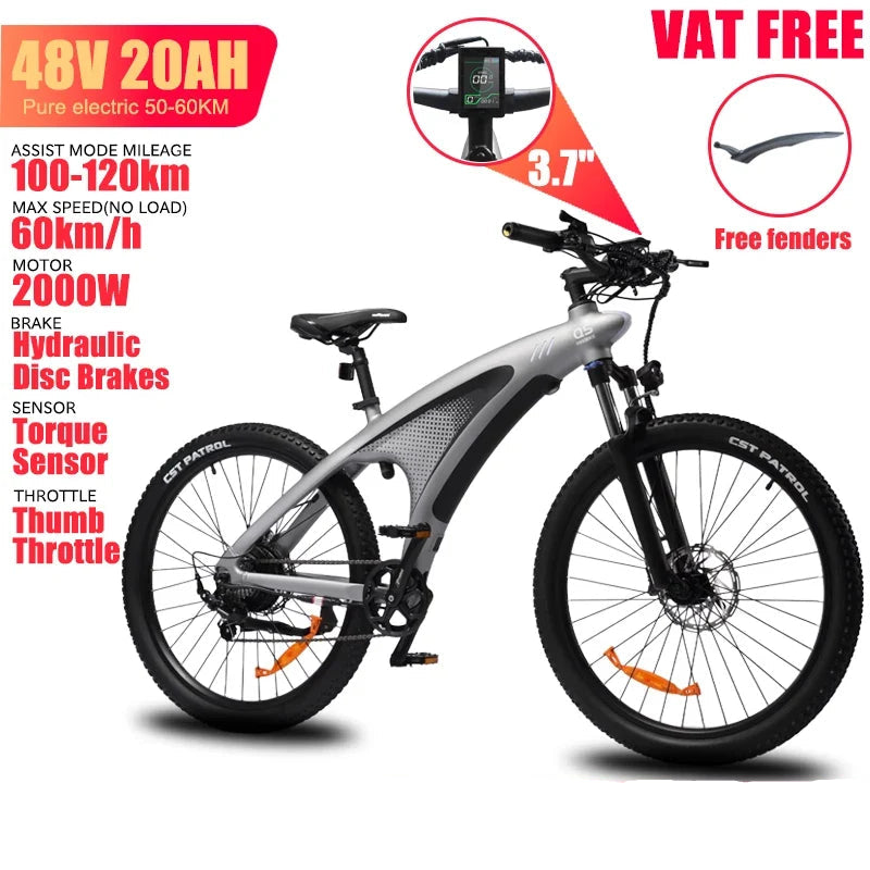 HUANCI Q5 Electric Bike for Adults 2000W Off-road Tire E Bike 48V 20Ah Battery 60KM/H Electric Bicycle for Commuting Long Range