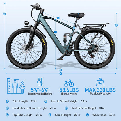 Adults Electric Bicycle, 26" 24" Electric Mountain Bike with 36V Battery Peak 500W Motor,21 Speed Ebike Electric Bike for Adults