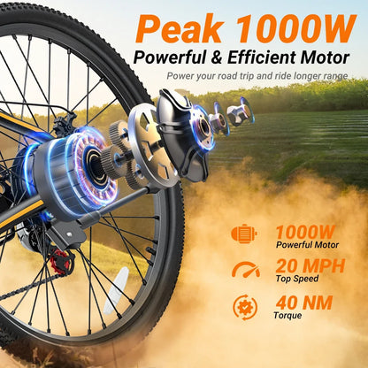 【1 Year Warranty】M26 Electric Bicycle 1000W Peak Motor 360WH Lithium Battery Electric Bike  26 Inch city E-bike UL2849