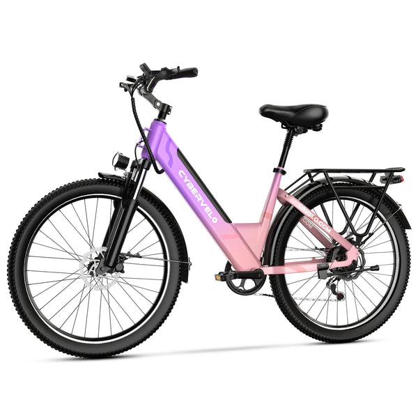 Cybervelo 26" Step-Thru Electric Bike for Adult,1000w Peak Motor 80Miles Range, 14ah Removable Battery City Commute Ebike EK2