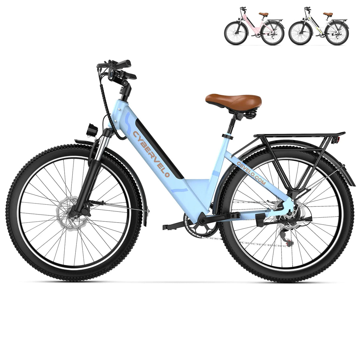 Cybervelo 26" Step-Thru Electric Bike for Adult,1000w Peak Motor 80Miles Range, 14ah Removable Battery City Commute Ebike EK2