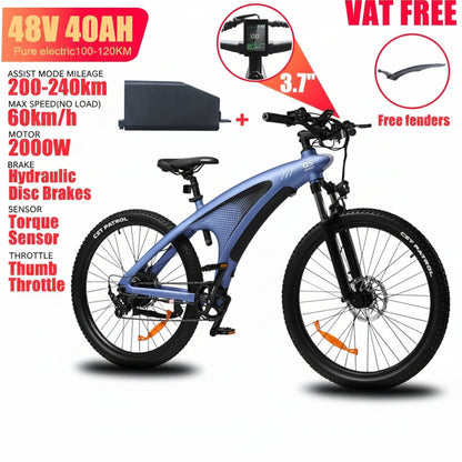 HUANCI Q5 Electric Bike for Adults 2000W Off-road Tire E Bike 48V 20Ah Battery 60KM/H Electric Bicycle for Commuting Long Range