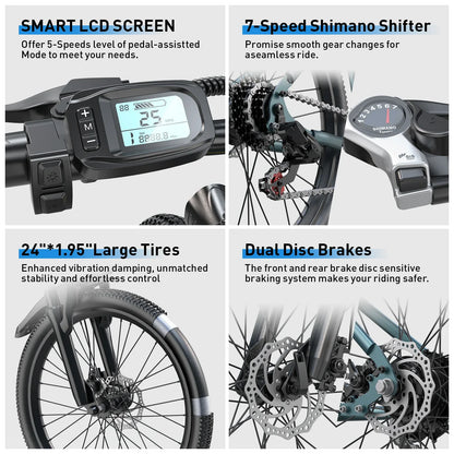 Adults Electric Bicycle, 26" 24" Electric Mountain Bike with 36V Battery Peak 500W Motor,21 Speed Ebike Electric Bike for Adults