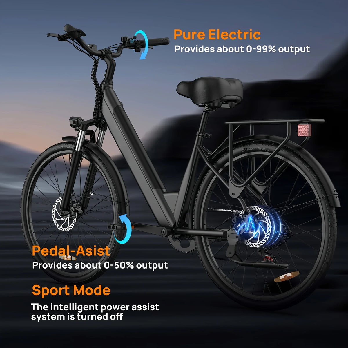 Peak 750W E26 Electric Bike for Adults | 48V 10.4Ah Removable Battery, Top Speed 20MPH, 26''X2" Standard Tire, 7-Speeds