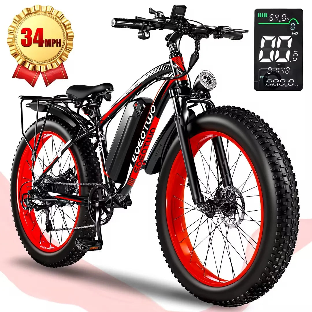 1500W Electric Bike 48V 15Ah Battery 26" 4.0 Fat Tire Ebike 34MPH High Speed Mountain Bicycle Off-Road Snow Bike for Adults