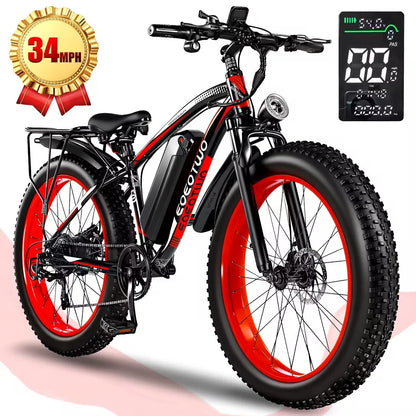1500W Electric Bike 48V 15Ah Battery 26" 4.0 Fat Tire Ebike 34MPH High Speed Mountain Bicycle Off-Road Snow Bike for Adults