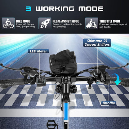 M026TGB Electric Bike 26" Electric Bike for Adults, 500W (Peak 1000W Motor Folding Electric Mountain Bike, 48V Removable Battery Ebike, 21 Speed Ebike, up to 50 Miles