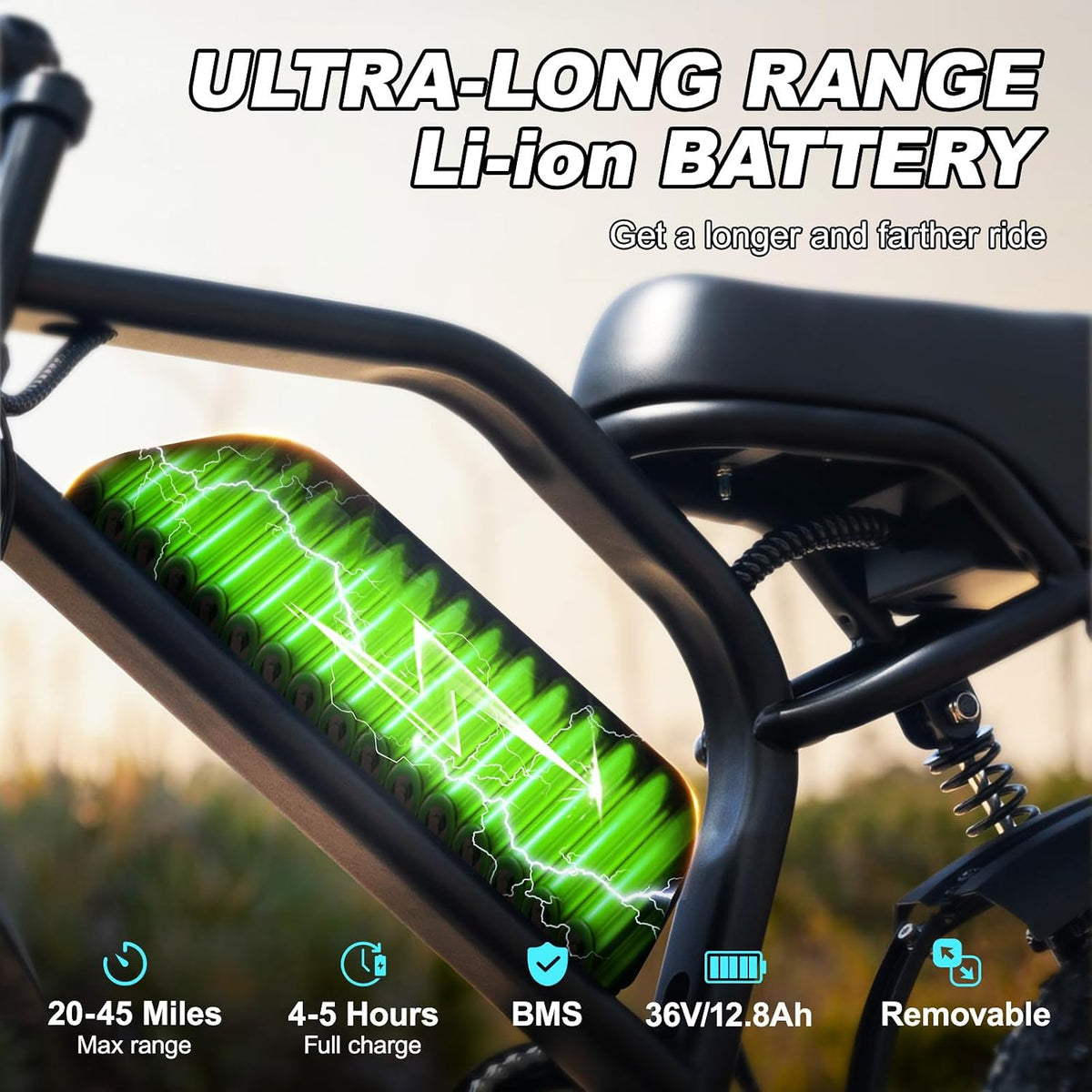 Electric Bike, A13 16'' Ebike for Adults/Teens, 1000W Peak Fat Tire E-Bike with 36V/12.8Ah Removable Battery, up to 20MPH, 45 Mile Range, Electric Dirt/Mountain Bike for Youth/Woman/Men — product view 2