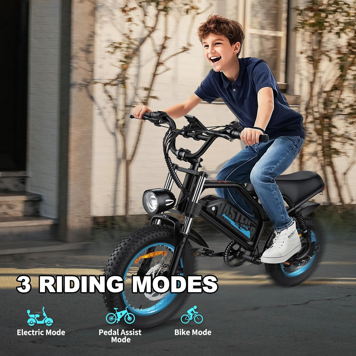 Electric Bike, A13 16'' Ebike for Adults/Teens, 1000W Peak Fat Tire E-Bike with 36V/12.8Ah Removable Battery, up to 20MPH, 45 Mile Range, Electric Dirt/Mountain Bike for Youth/Woman/Men — product view 4