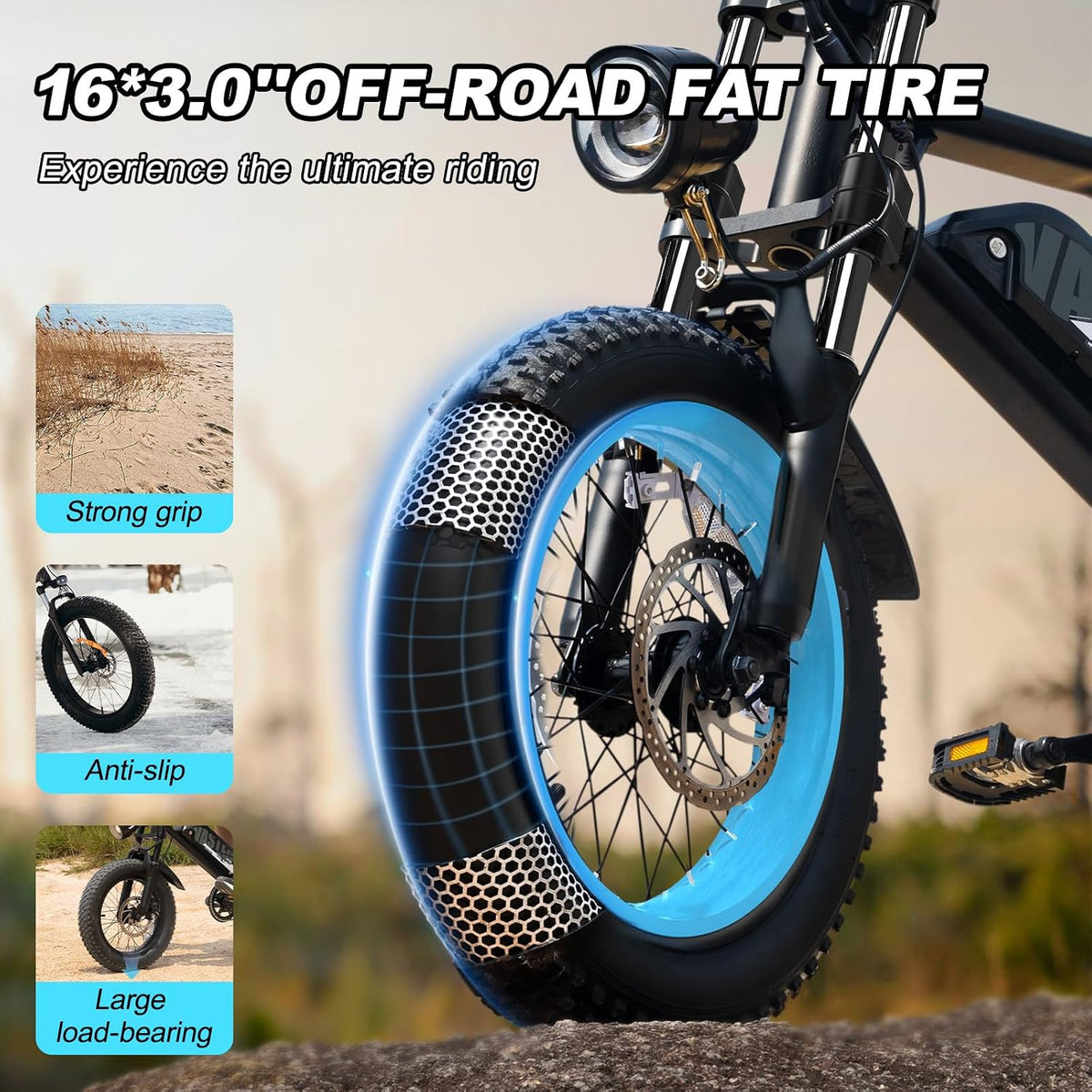 Electric Bike, A13 16'' Ebike for Adults/Teens, 1000W Peak Fat Tire E-Bike with 36V/12.8Ah Removable Battery, up to 20MPH, 45 Mile Range, Electric Dirt/Mountain Bike for Youth/Woman/Men — product view 5