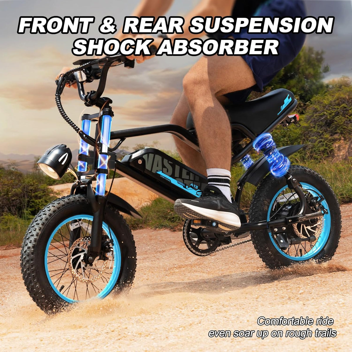 Electric Bike, A13 16'' Ebike for Adults/Teens, 1000W Peak Fat Tire E-Bike with 36V/12.8Ah Removable Battery, up to 20MPH, 45 Mile Range, Electric Dirt/Mountain Bike for Youth/Woman/Men — product view 6